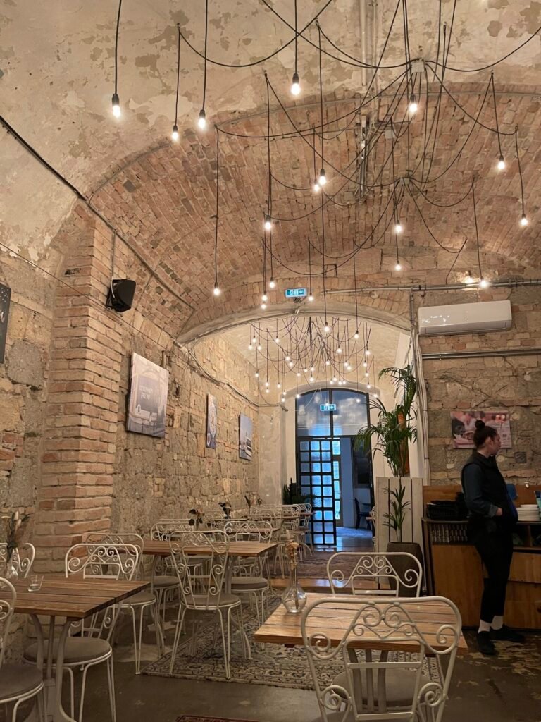 Inside a ruin restaurant